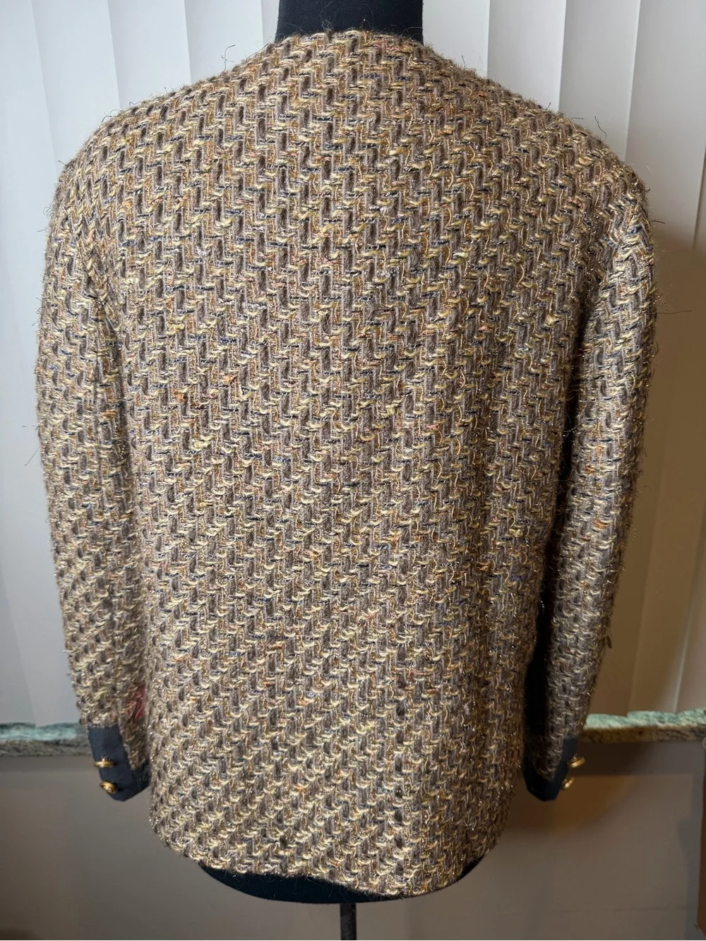 Poly Watson Tweed Brown Gold Button-Front Cardigan Size 12